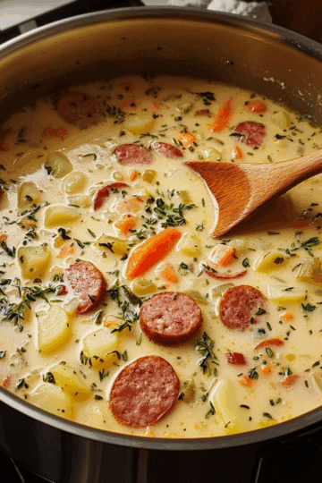 Kremowa zupa z kiełbasą i warzywami