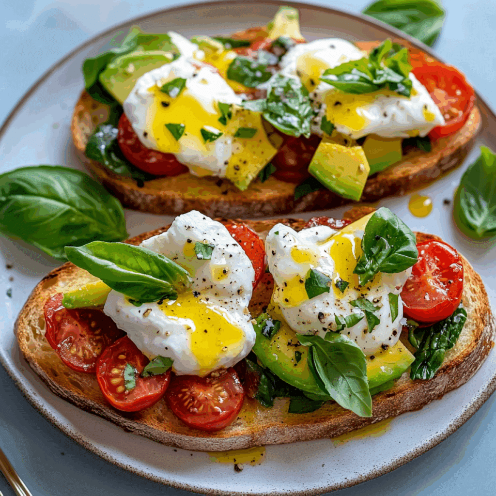 10 przepisów na śniadania i kolacje – słodkie i słone pomysły na każdy dzień 12 Bruschetta z awokado, pomidorami i burratą