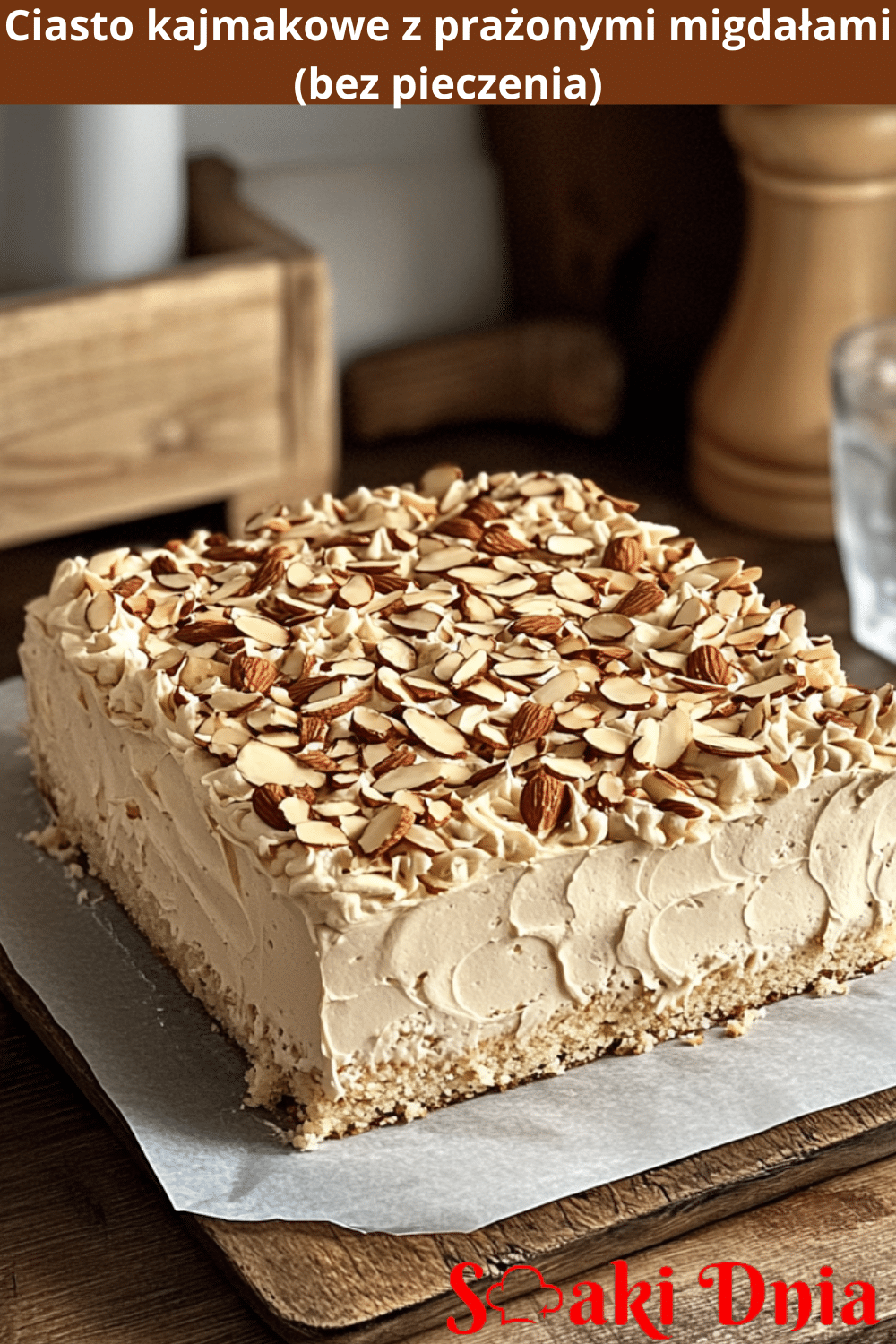 Ciasto kajmakowe z prażonymi migdałami (bez pieczenia)
