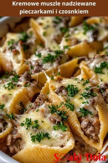 Kremowe muszle nadziewane pieczarkami i czosnkiem