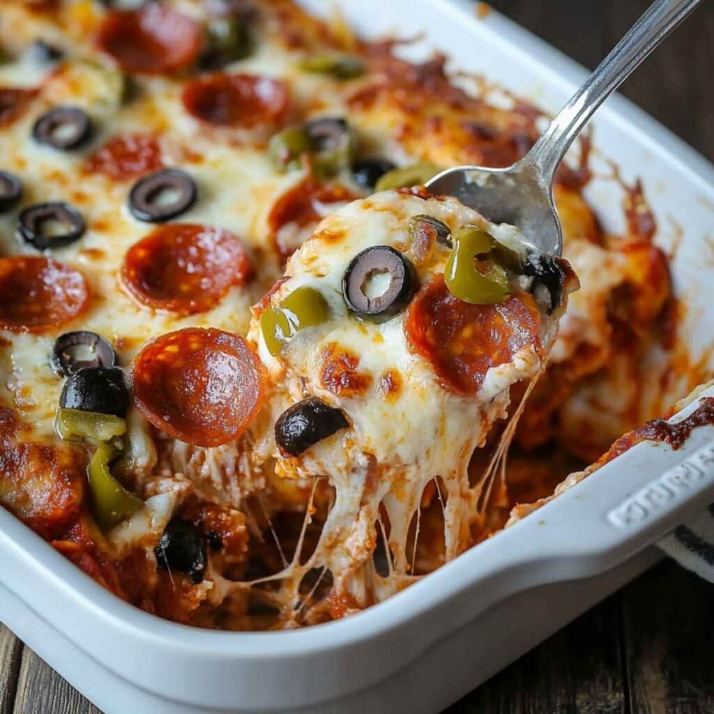 10 przepisów na szybki obiad – pomysły na każdy dzień tygodnia 11 Zapiekanka pizzowa z serem, pepperoni i oliwkami