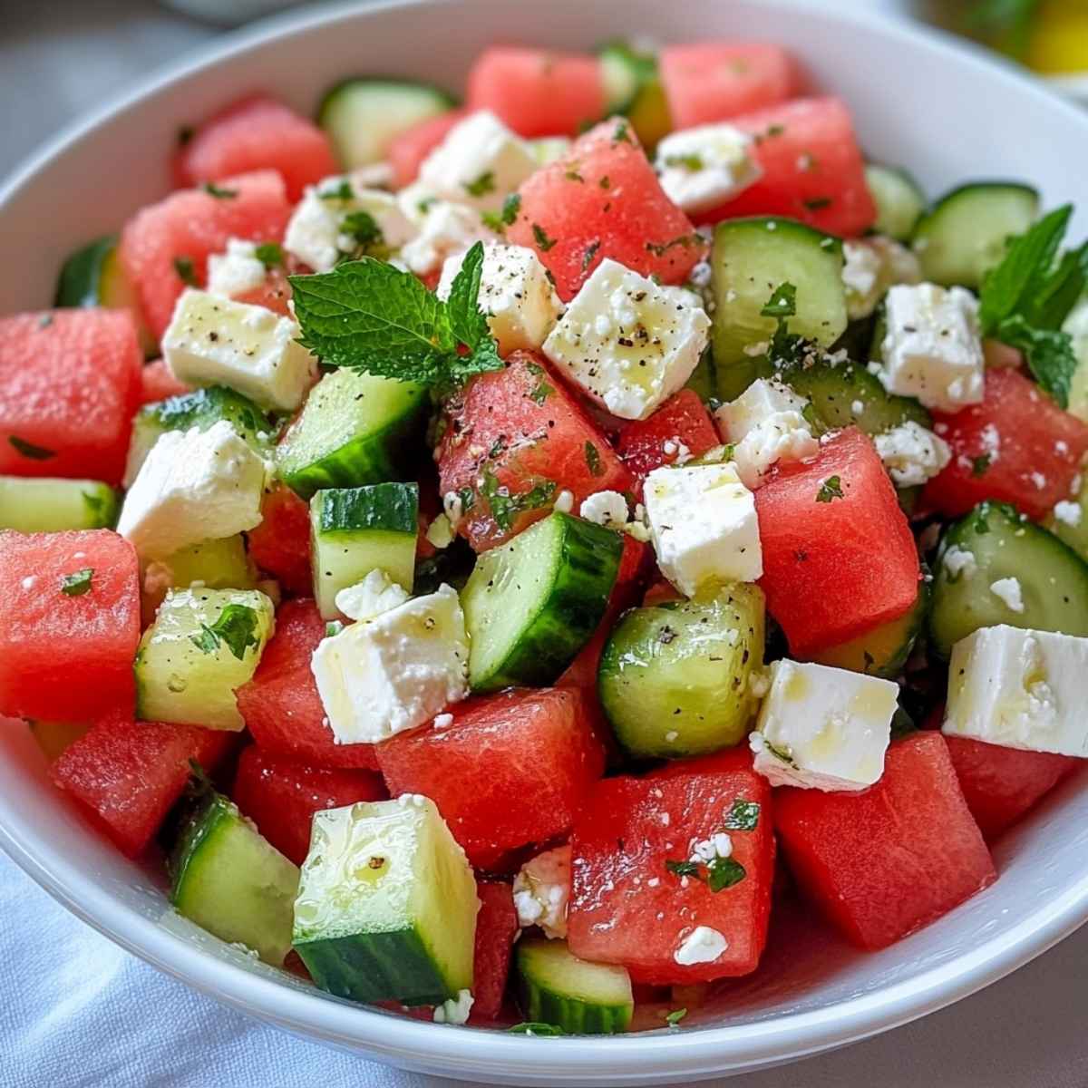 Letnia sałatka z arbuzem, ogórkiem i fetą 2 Letnia sałatka z arbuzem, ogórkiem i fetą