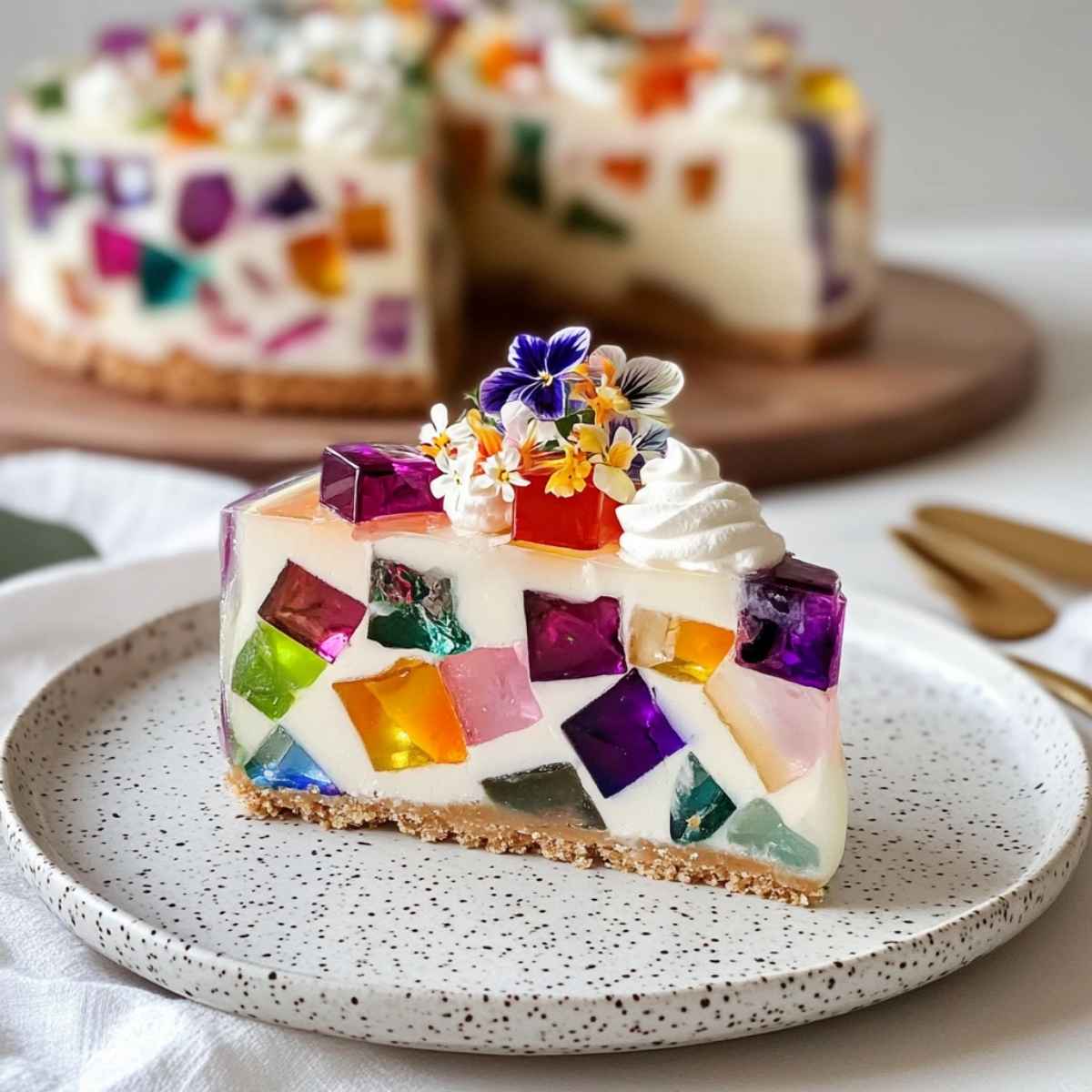 Tęczowe ciasto z galaretek