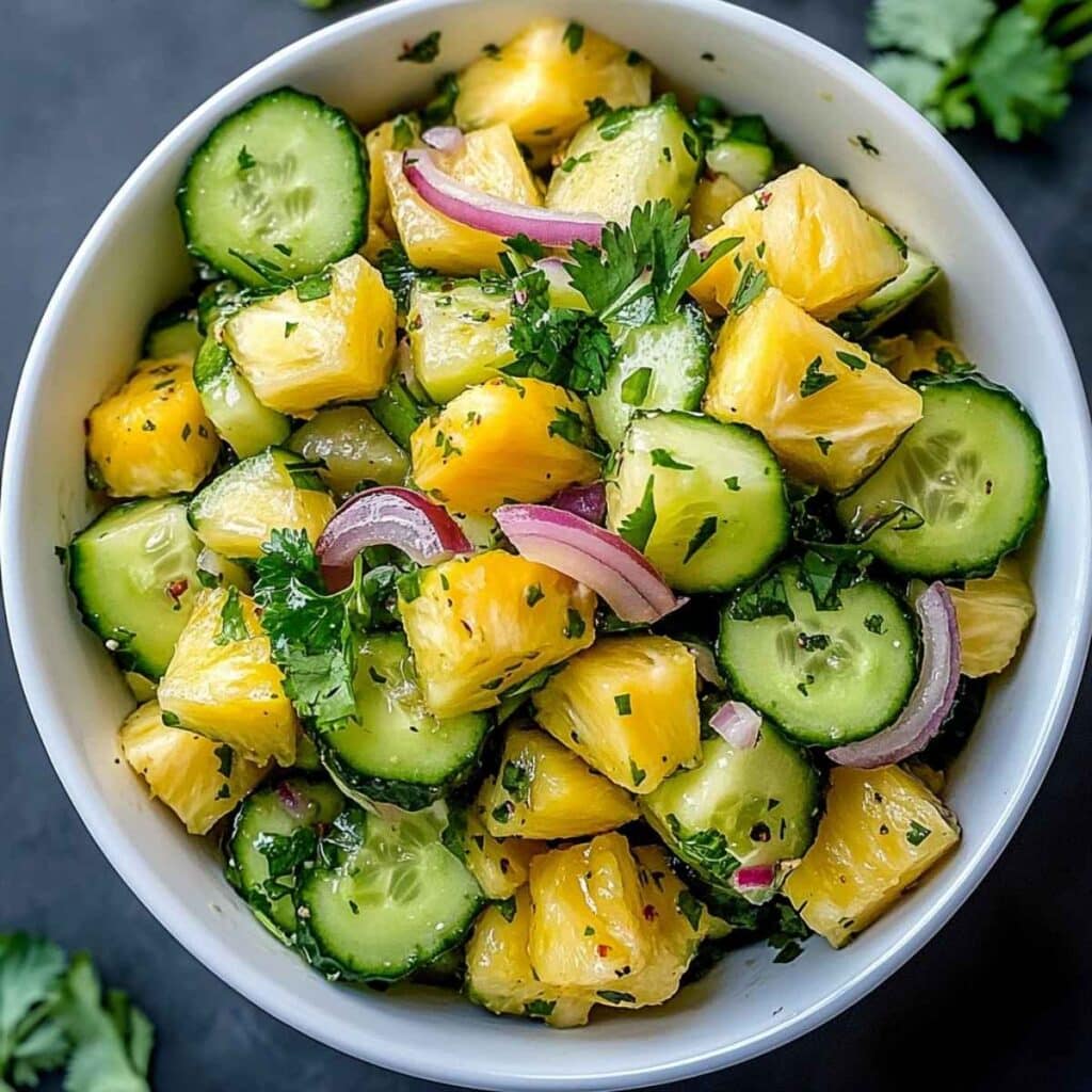 23 sałatki na święta – kolorowe, pyszne i wyjątkowe przepisy na Wigilię i nie tylko 15 Sałatka z ananasem i ogórkiem