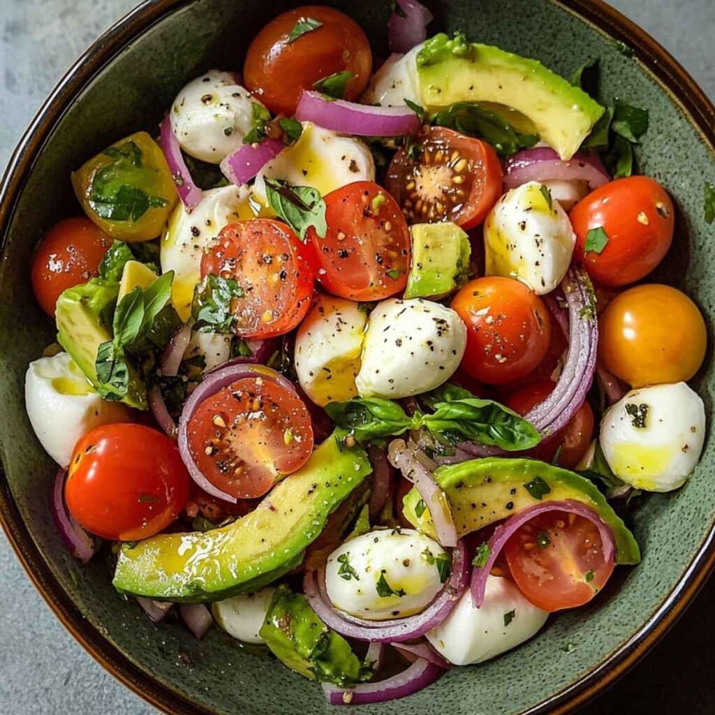 23 sałatki na święta – kolorowe, pyszne i wyjątkowe przepisy na Wigilię i nie tylko 16 Sałatka z awokado, pomidorkami i mozzarellą