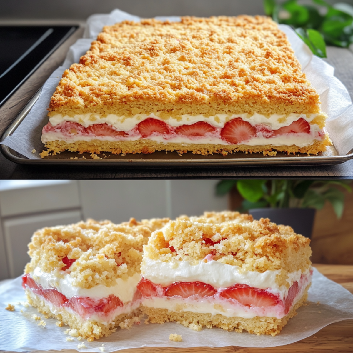 Ciasto z pianką i owocami pod kruszonką