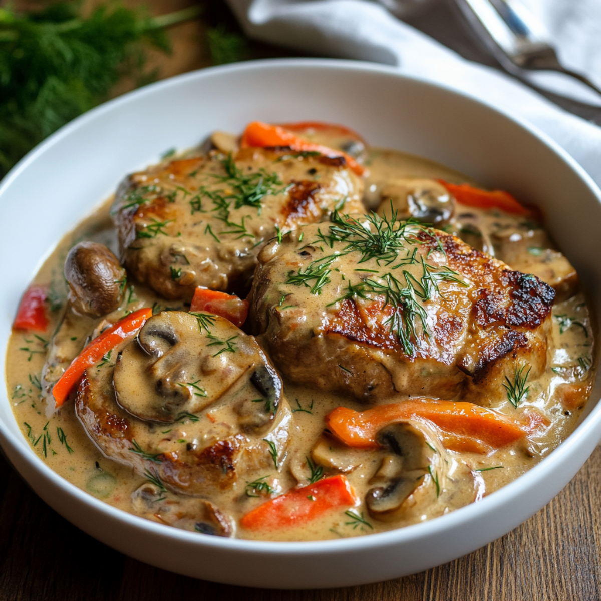 Schab w sosie pieczarkowo-warzywnym
