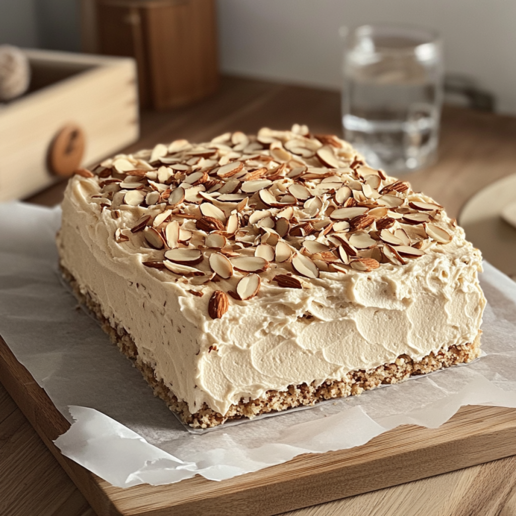 Ciasto kajmakowe z prażonymi migdałami (bez pieczenia)