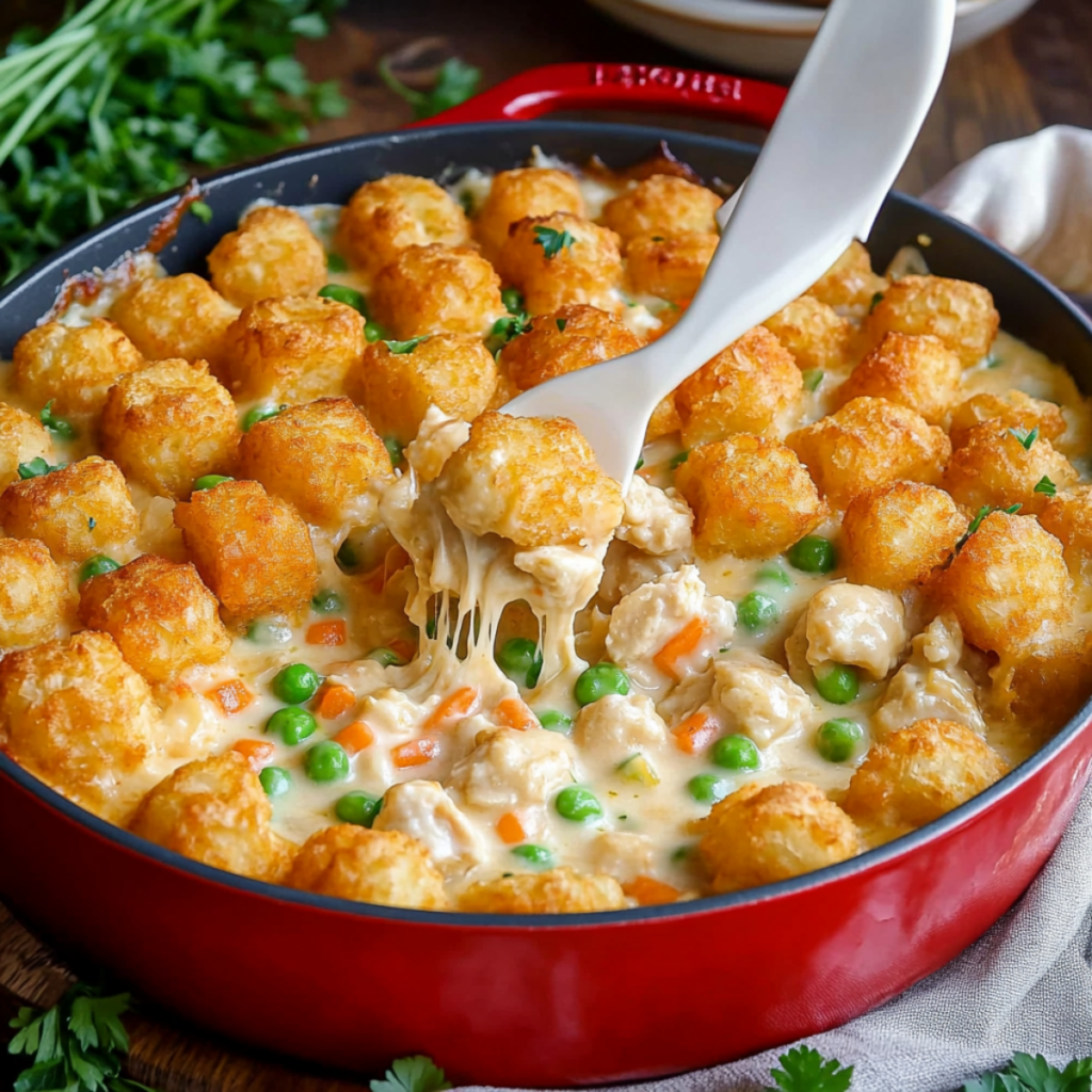 Zapiekanka z mini krokiecikami ziemniaczanymi i kurczakiem