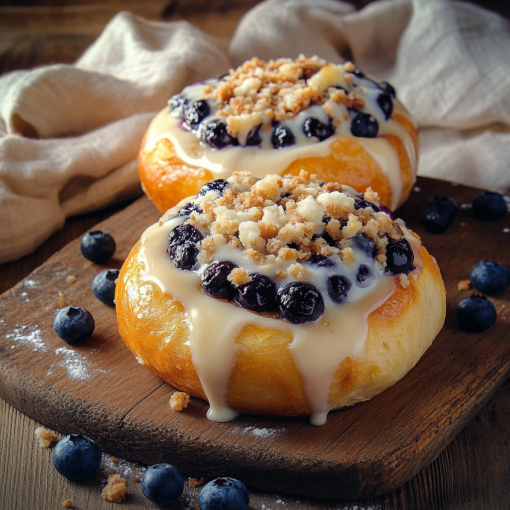 Drożdżówki z budyniem, jagodami i kruszonką