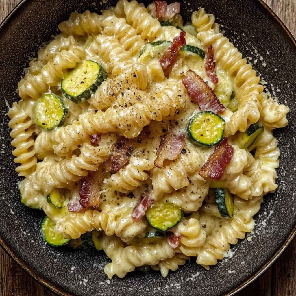 10 przepisów na szybki obiad – pomysły na każdy dzień tygodnia 12 Kremowy makaron z cukinią i boczkiem