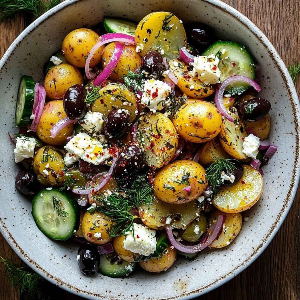 23 sałatki na święta – kolorowe, pyszne i wyjątkowe przepisy na Wigilię i nie tylko 17 Sałatka grecka z młodymi ziemniakami