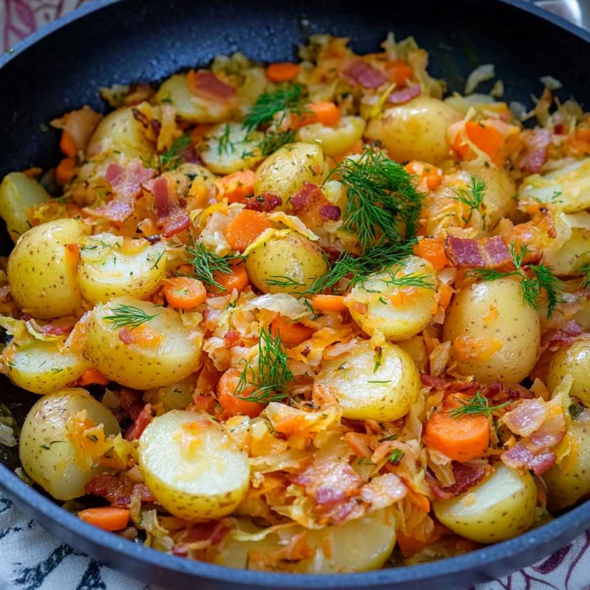 Letni hit obiadowy: młode ziemniaki z boczkiem i kapustą – gotowe w 25 minut! 2 Młode ziemniaki z kapustą i boczkiem