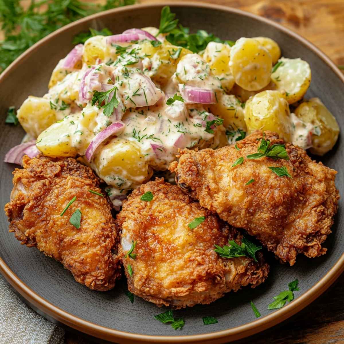 Chrupiący kurczak z kremowymi ziemniakami