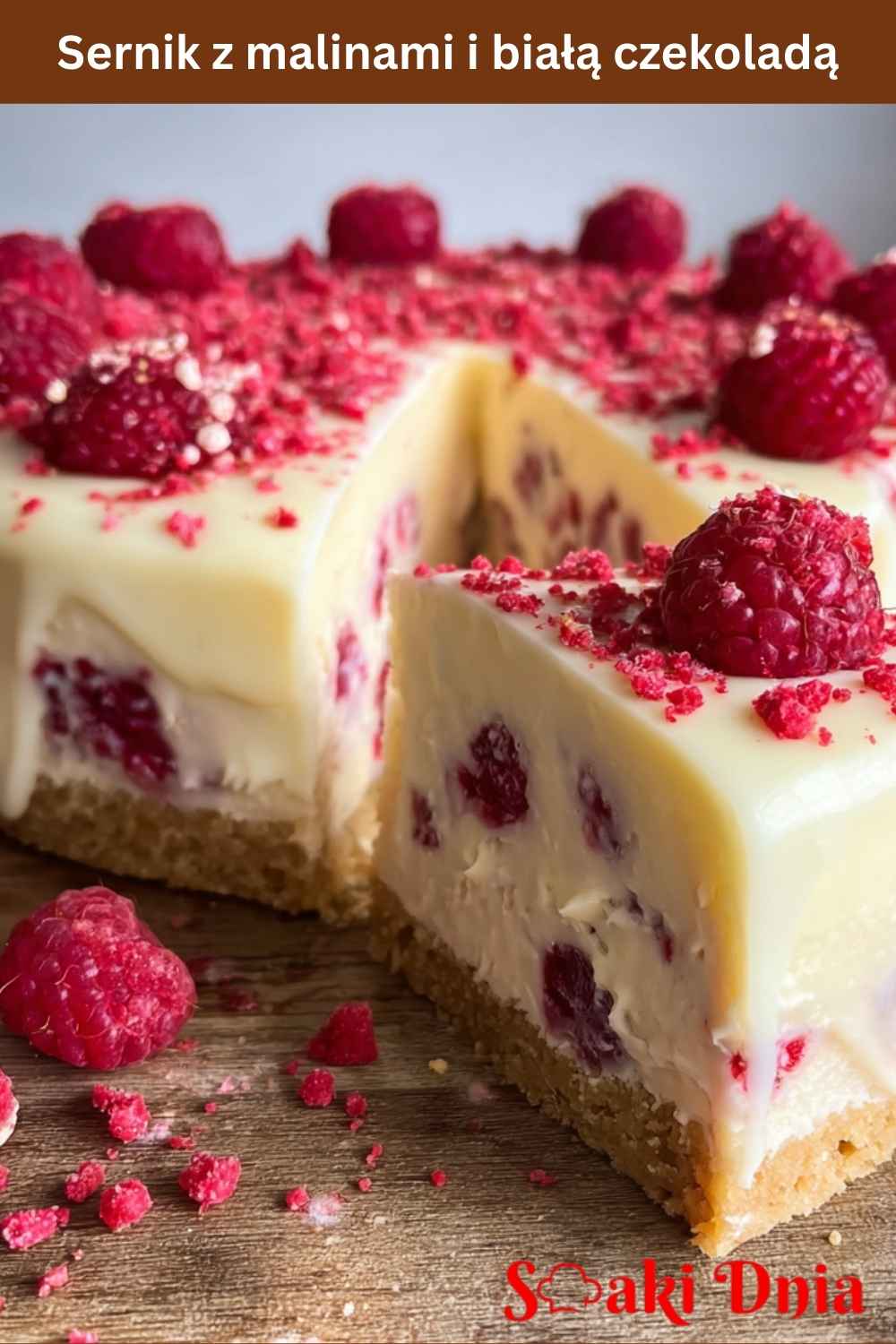 Sernik z malinami i białą czekoladą