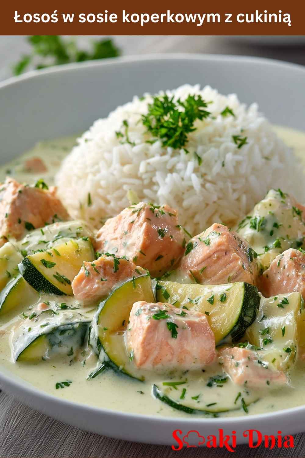 Łosoś w sosie koperkowym z cukinią