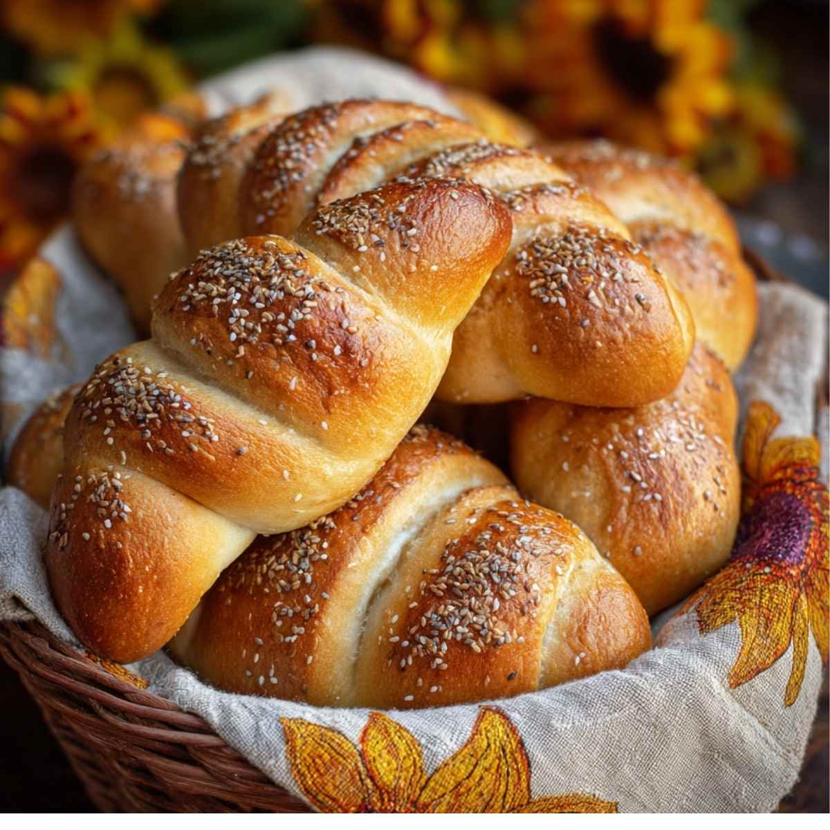 Węgierskie pieczywo kifli, czyli odpowiednik rogalika po węgiersku, ułożone w koszyku