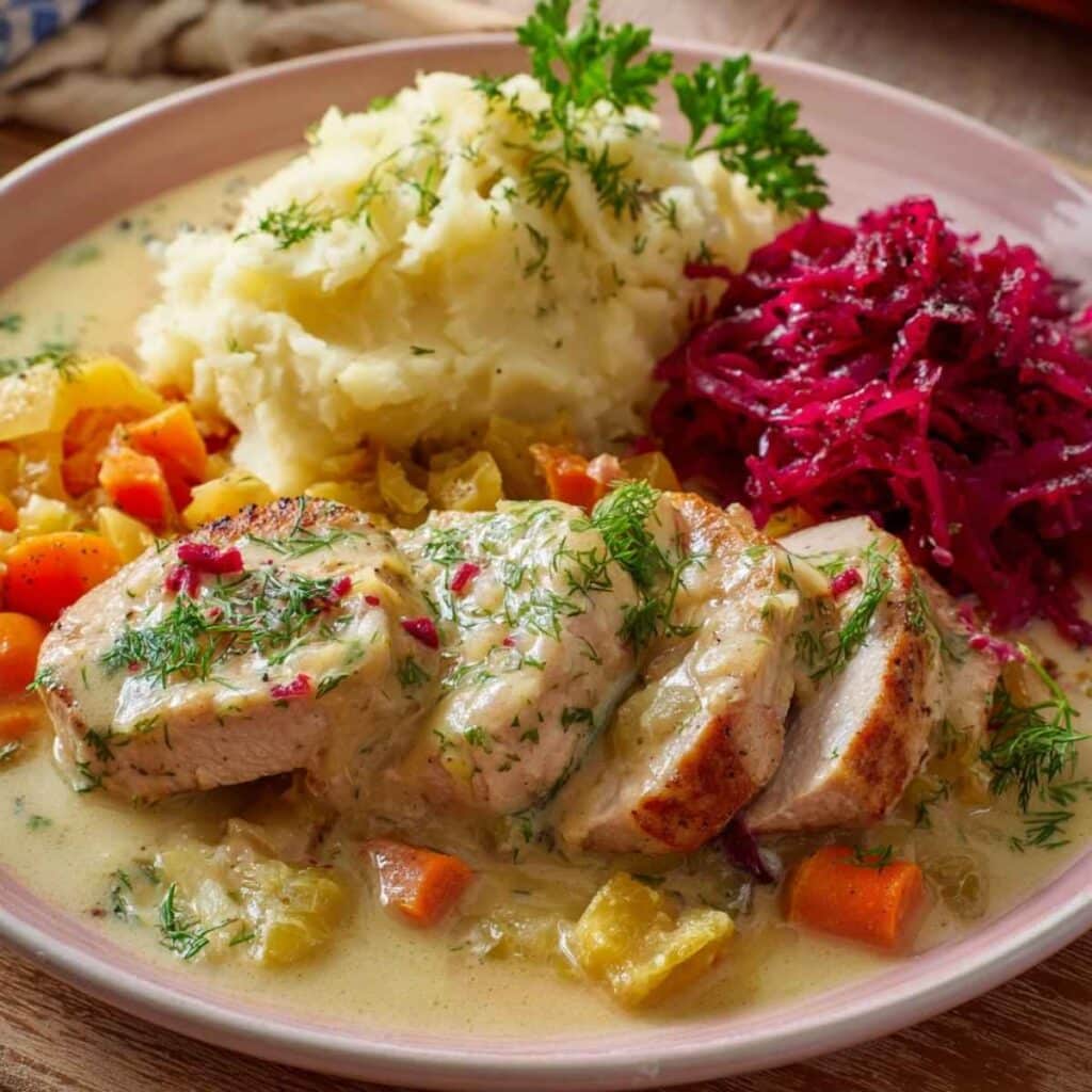 Schab w sosie porowo-marchewkowym