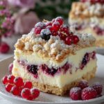 Ciasto z masą serowo-budyniową i porzeczkami