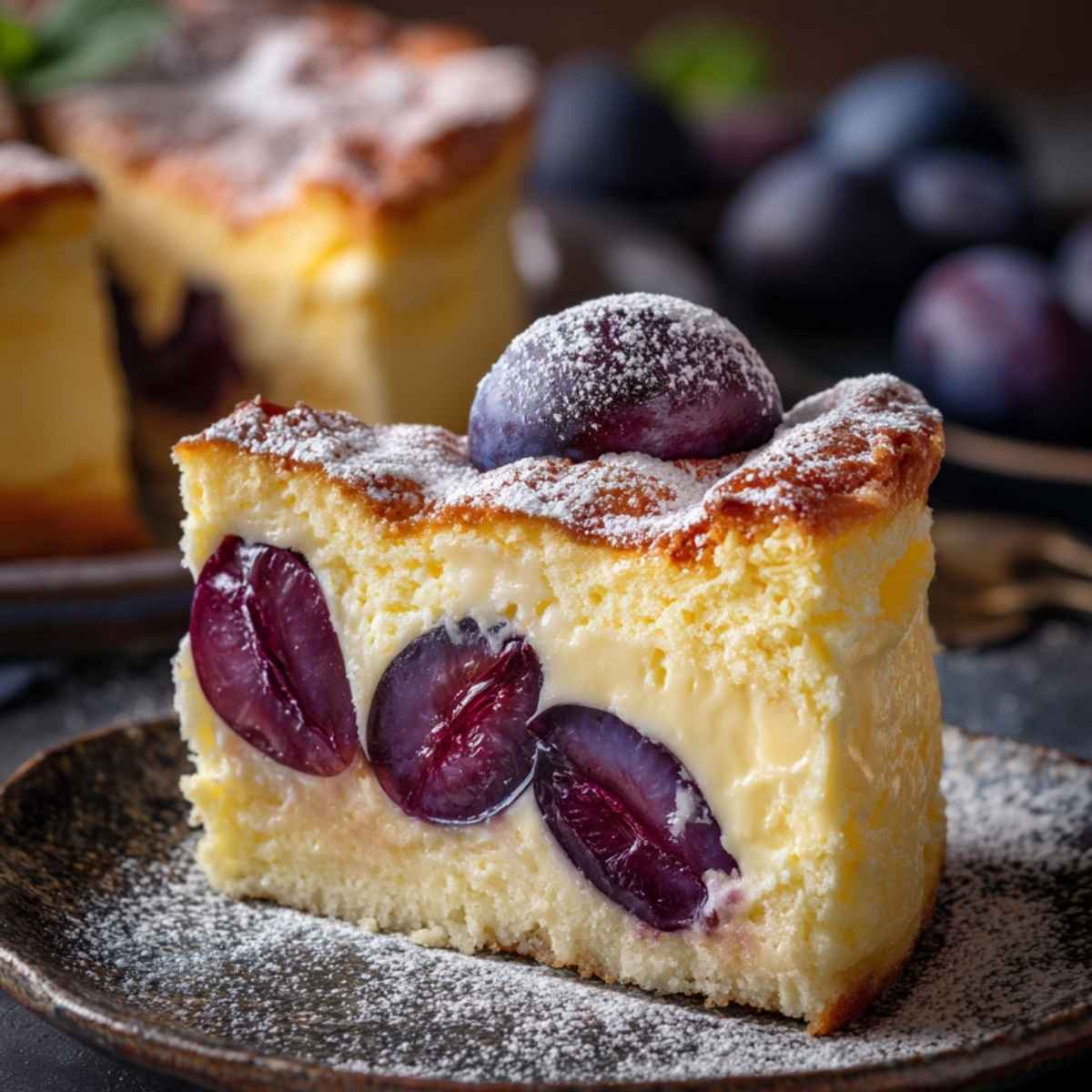 Budyńiowy sernik ze śliwkami