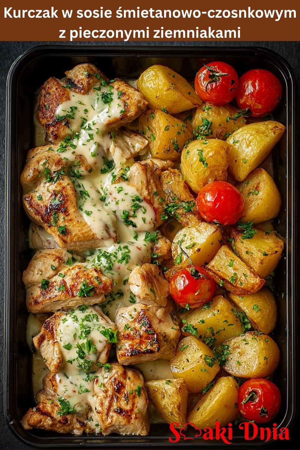 Kurczak w sosie śmietanowo-czosnkowym z pieczonymi ziemniakami