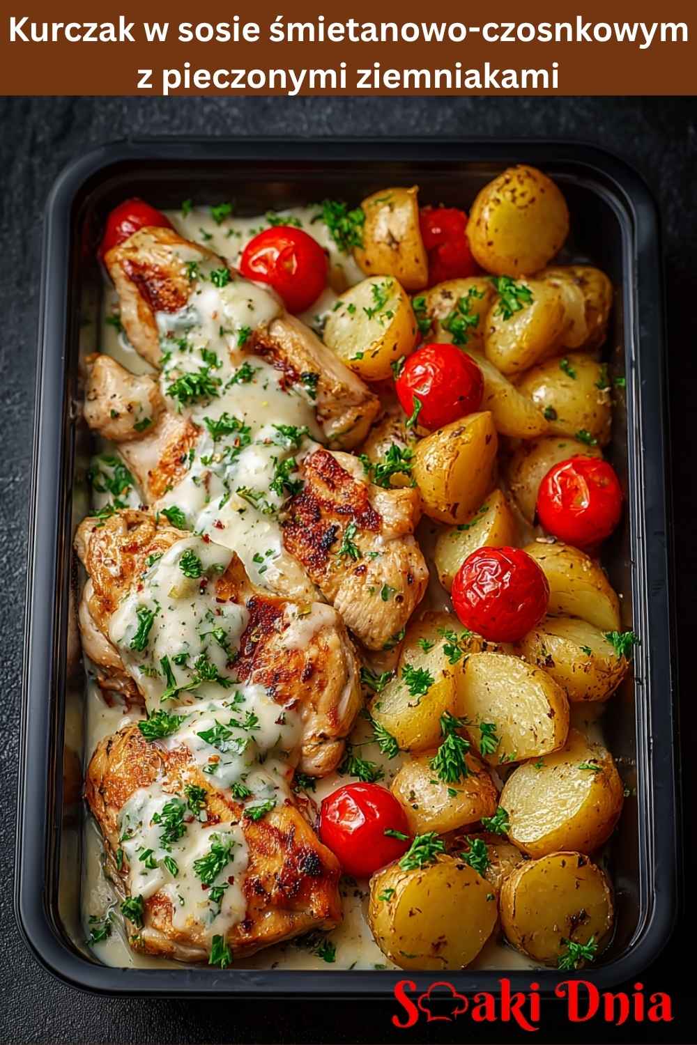 Kurczak w sosie śmietanowo-czosnkowym z pieczonymi ziemniakami