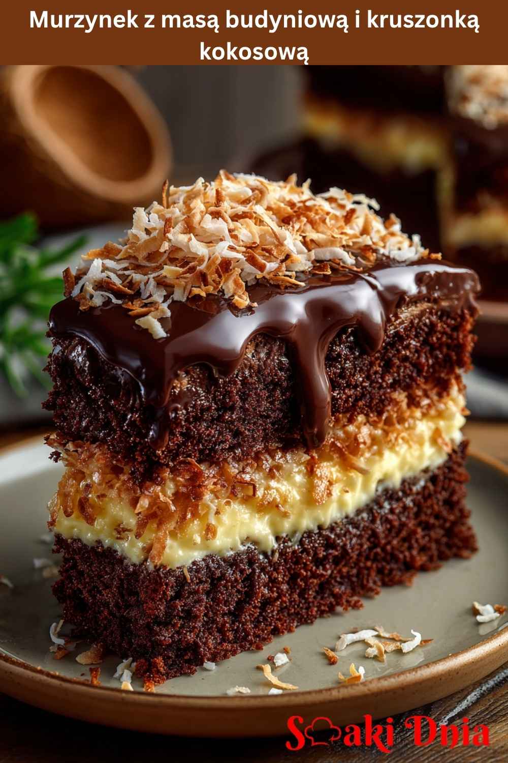 Murzynek z masą budyniową i kruszonką kokosową