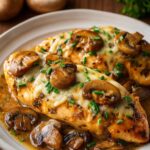 Pierś z kurczaka zapiekana z pieczarkami i serem