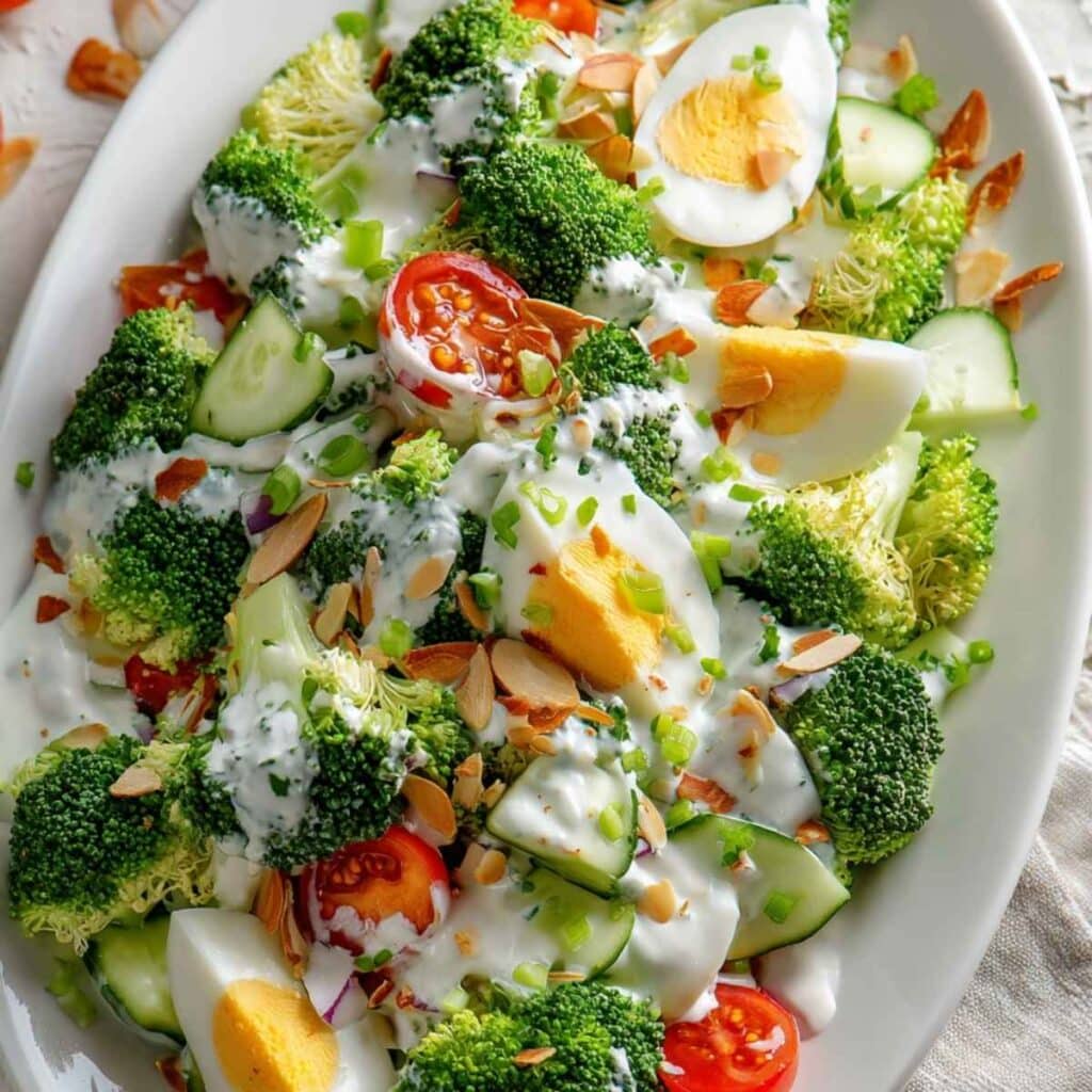 23 sałatki na święta – kolorowe, pyszne i wyjątkowe przepisy na Wigilię i nie tylko 19 Sałatka z brokułem, jajkiem i prażonymi migdałami