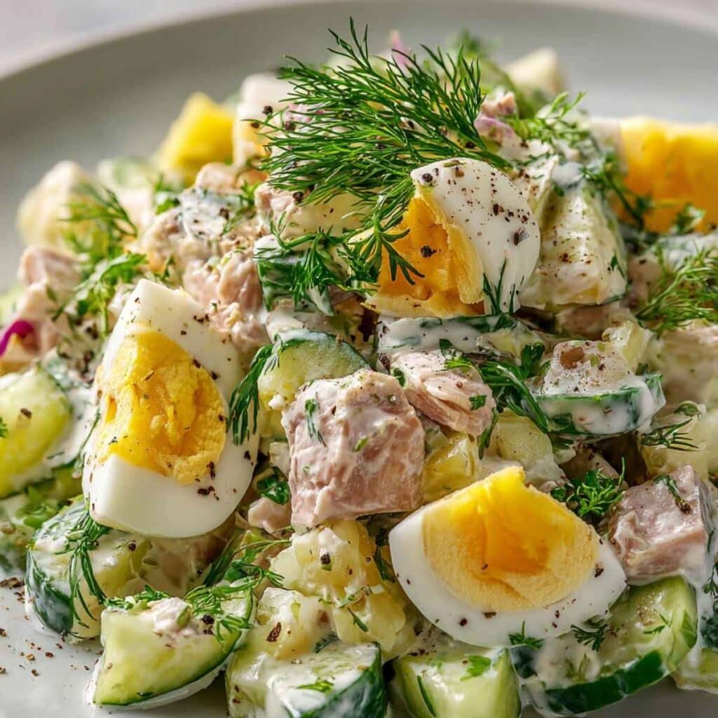 23 sałatki na święta – kolorowe, pyszne i wyjątkowe przepisy na Wigilię i nie tylko 20 Sałatka z tuńczykiem, jajkiem i ogórkiem