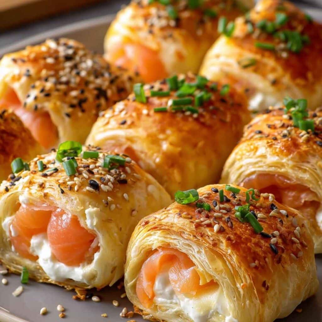 Roladki z ciasta francuskiego z łososiem i serkiem – idealna przekąska na każdą okazję