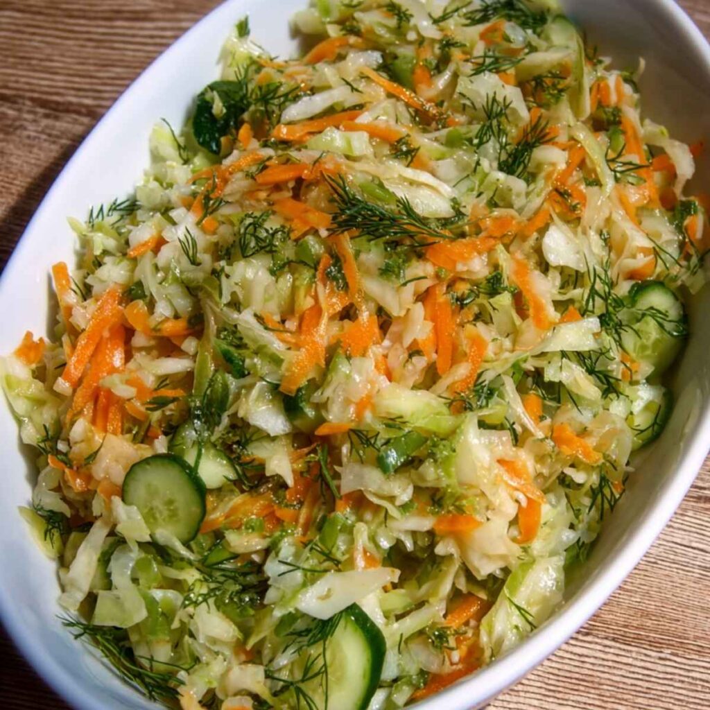 Surówka z kapusty, marchewki i ogórka