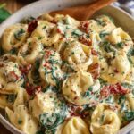 Tortellini w kremowym sosie ze szpinakiem i suszonymi pomidorami