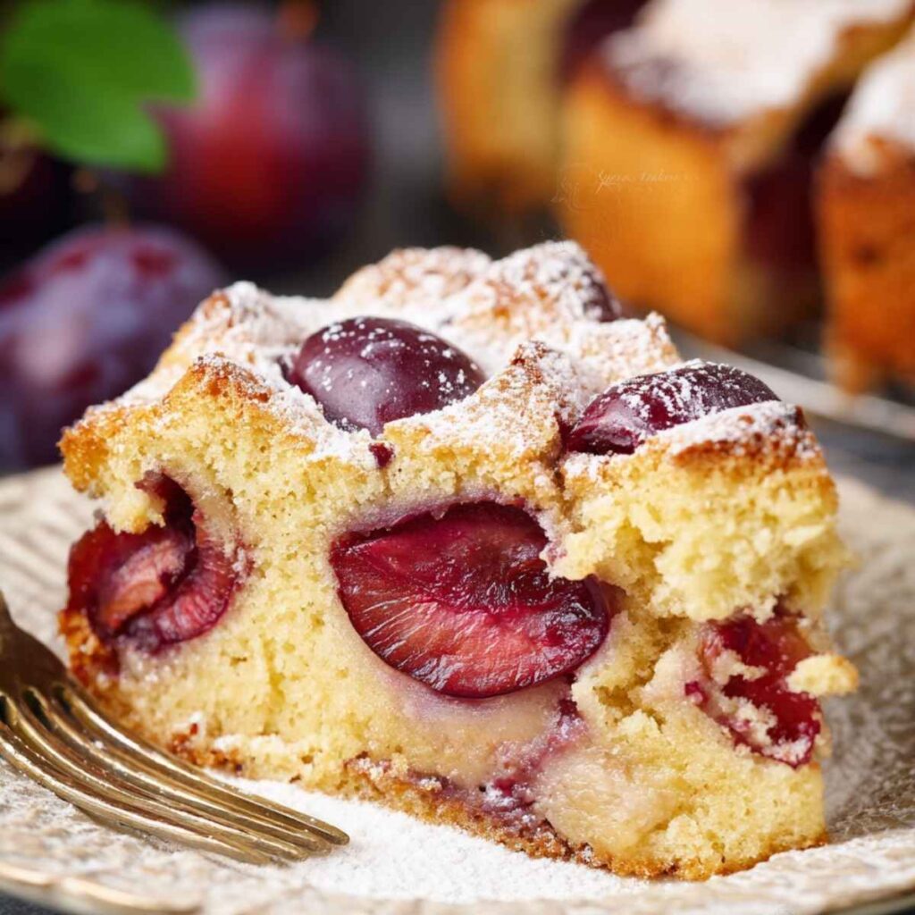 wilgotny placek ze śliwkami