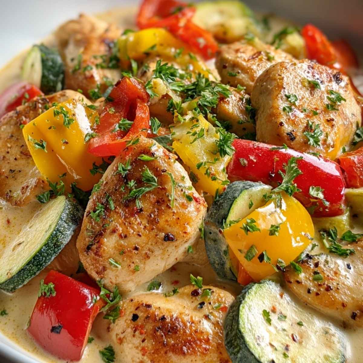 kurczak w kremowym sosie z warzywami