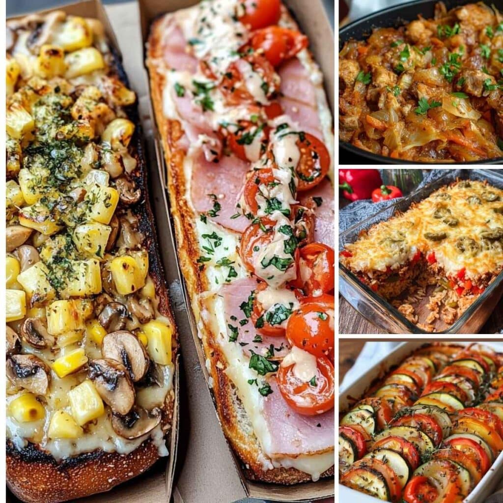 Pomysł na obiad – zapiekanki z makaronem, ziemniakami i warzywami, podane w naczyniu żaroodpornym, złociste i chrupiące po upieczeniu