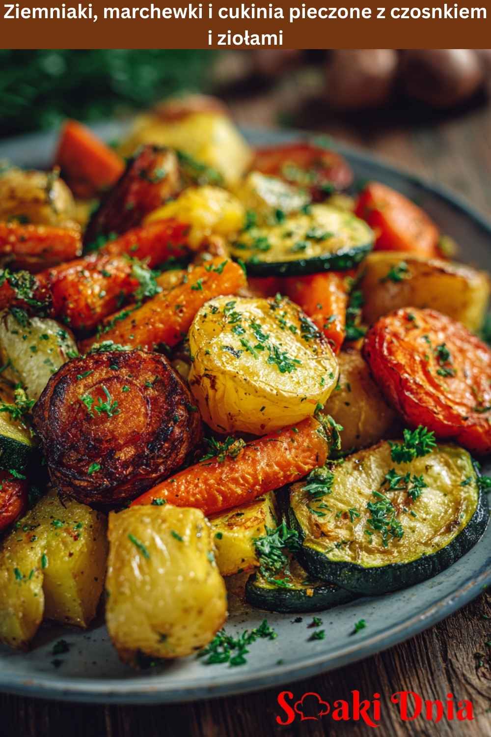 Ziemniaki, marchewki i cukinia pieczone z czosnkiem i ziołami
