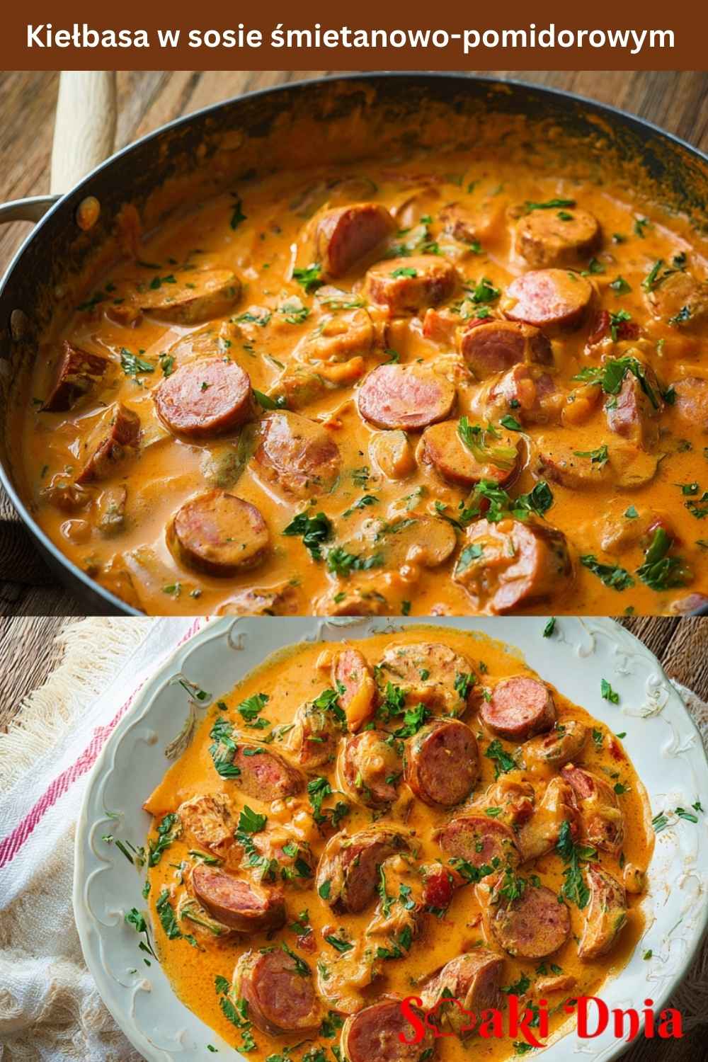 Kiełbasa w sosie śmietanowo-pomidorowym – szybki i aromatyczny obiad