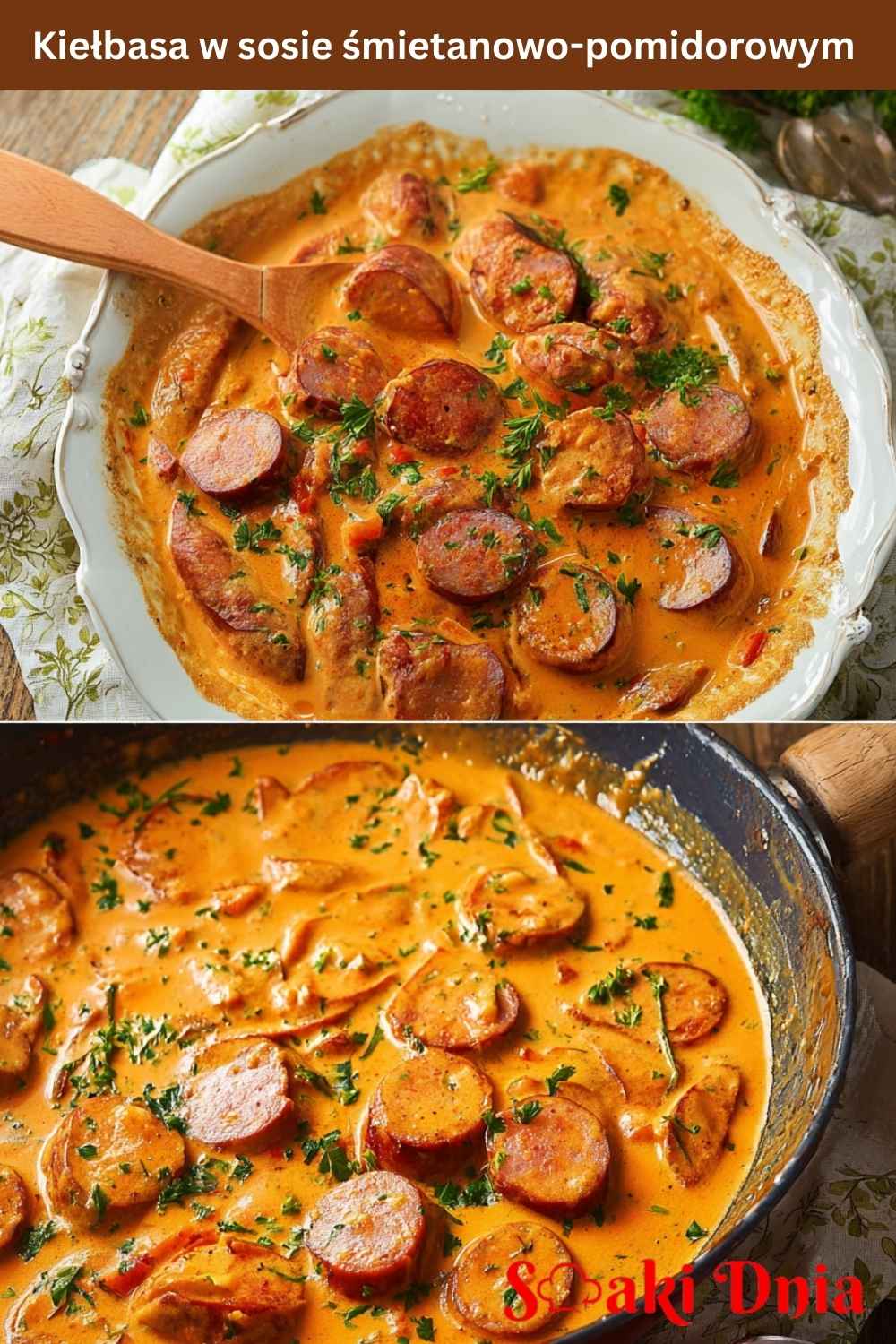 Kiełbasa w sosie śmietanowo-pomidorowym – szybki i aromatyczny obiad