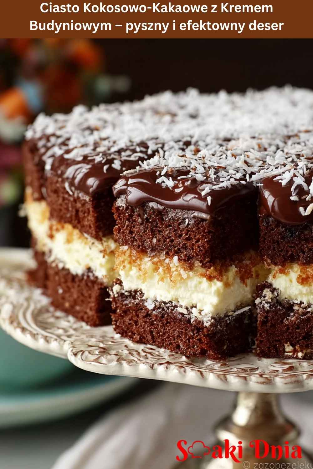 Ciasto Kokosowo-Kakaowe z Kremem Budyniowym – pyszny i efektowny deser 7 Ciasto Kokosowo-Kakaowe z Kremem Budyniowym – pyszny i efektowny deser
