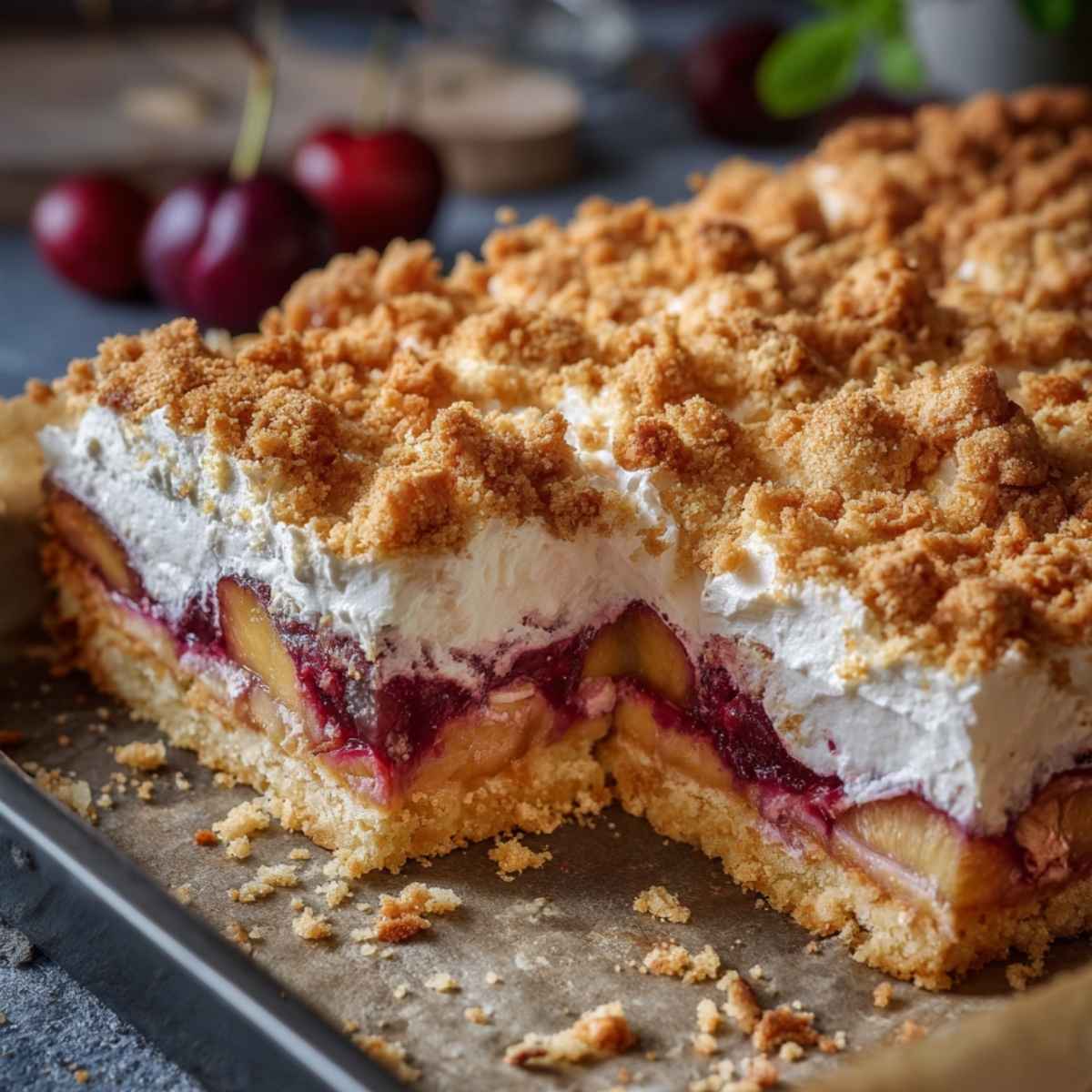 Ciasto ze śliwkami, bezą i kruszonką – smak dzieciństwa na niedzielę