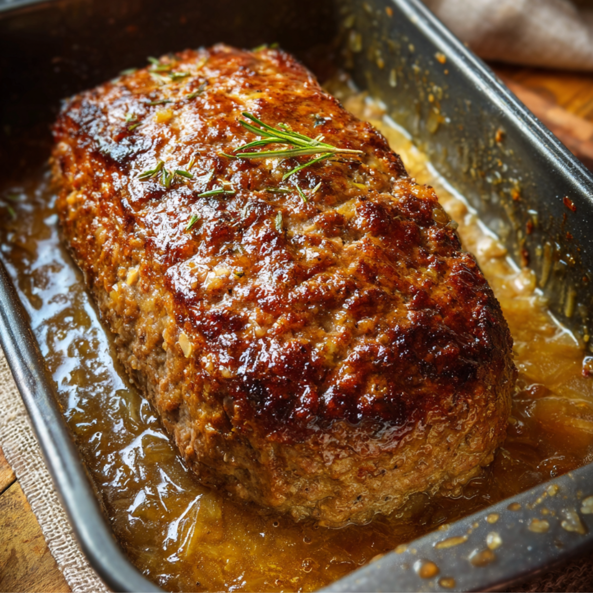 Domowy klops pieczony w sosie cebulowym