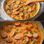 Kiełbasa w sosie śmietanowo-pomidorowym – szybki i aromatyczny obiad