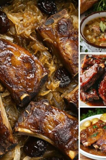 Soczyste żeberka pieczone w aromatycznej marynacie z miodem i czosnkiem, podane na rustykalnym talerzu z ziołami