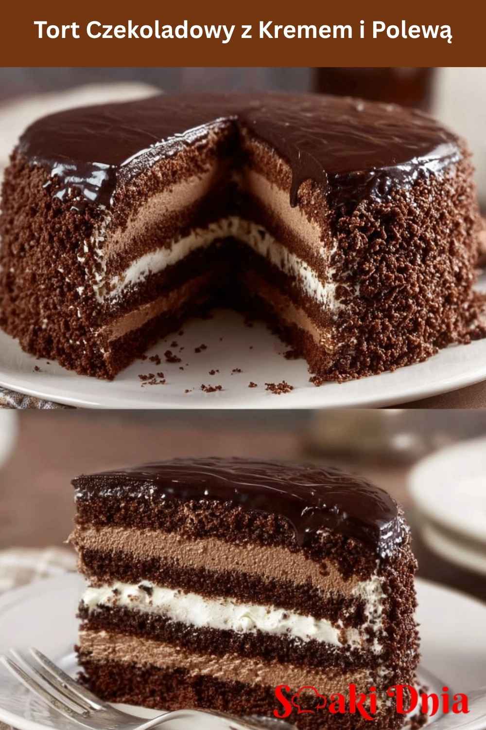 Tort Czekoladowy z Kremem i Polewą