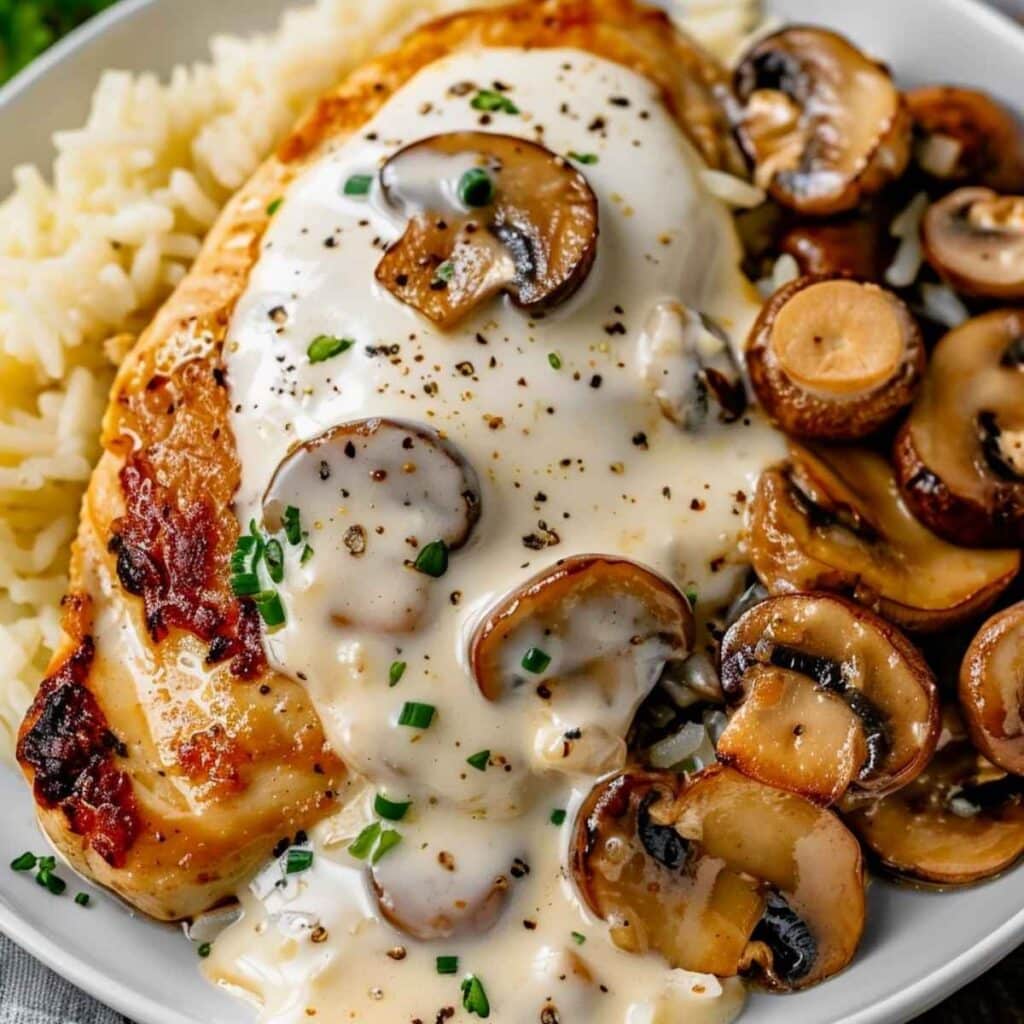 Kurczak w Sosie Śmietanowo-Pieczarkowym z Serem