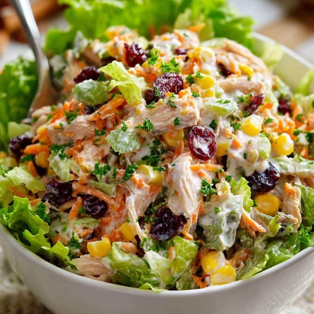 23 sałatki na święta – kolorowe, pyszne i wyjątkowe przepisy na Wigilię i nie tylko 22 Sałatka z Kurczakiem, Kukurydzą i Żurawiną