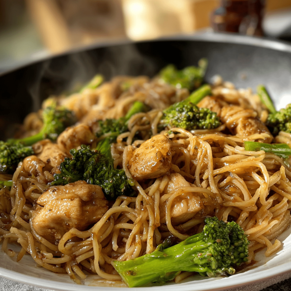 Makaron z Kurczakiem i Brokułami w Sosie Sojowo-Czosnkowym
