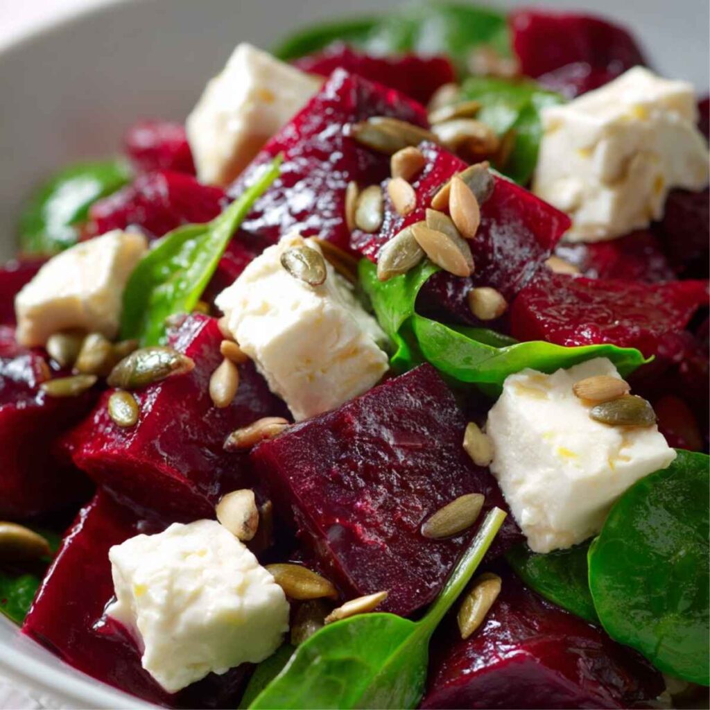 18 Sałatek na Wielkanoc, Które Znikną ze Stołu jako Pierwsze 11 Sałatka z buraczkami, fetą i prażonym słonecznikiem