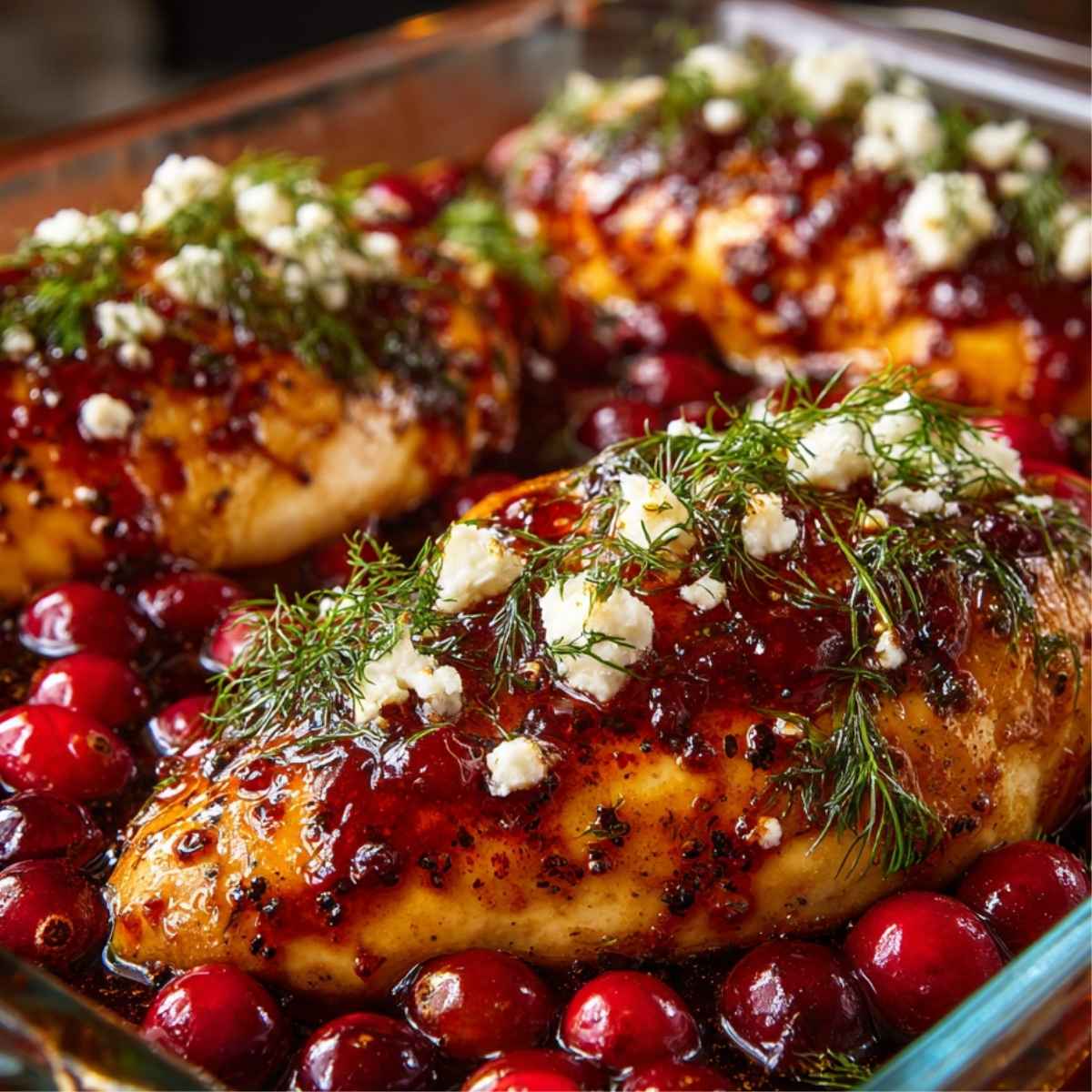 Glazurowane piersi z kurczaka z żurawiną i fetą